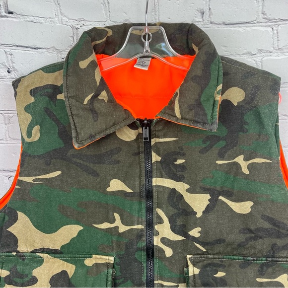 Vintage Reversible Camouflage Blaze Orange Hunting Vest Sz Large - Picture 2 of 10